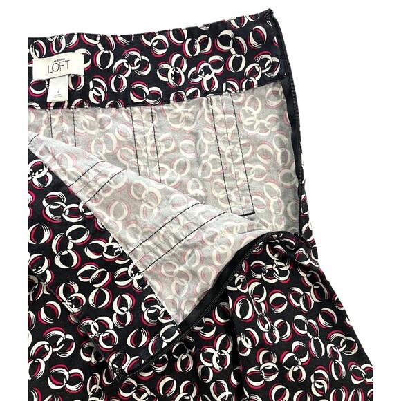 LOFT Cotton Chain Print Pleated Flare Skirt Ribbon Ann Taylor Knee Length 4 - Picture 5 of 9